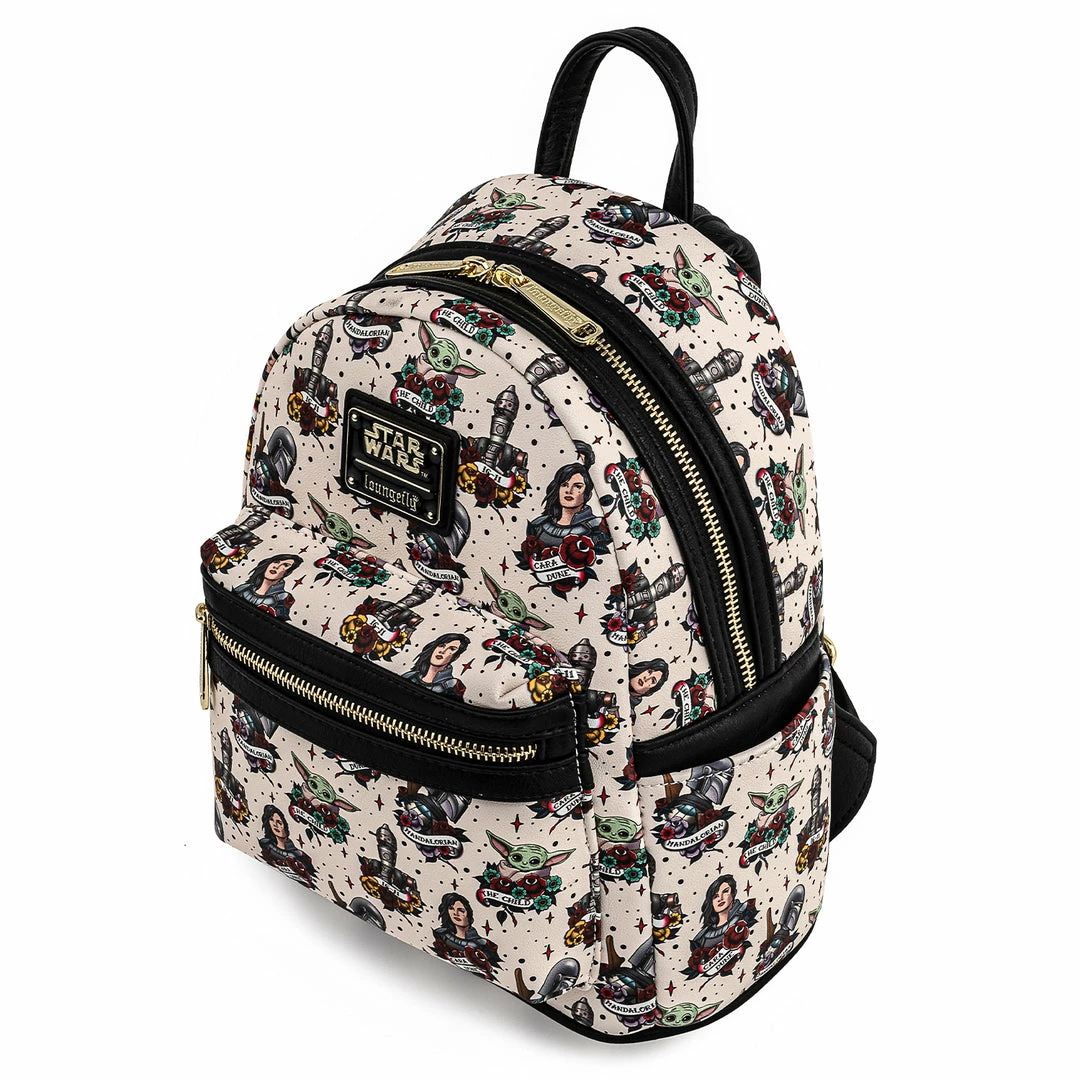Grotto Treasures Exclusive - Loungefly Star Wars The Mandalorian Tattoo Print Mini Backpack Exclusives